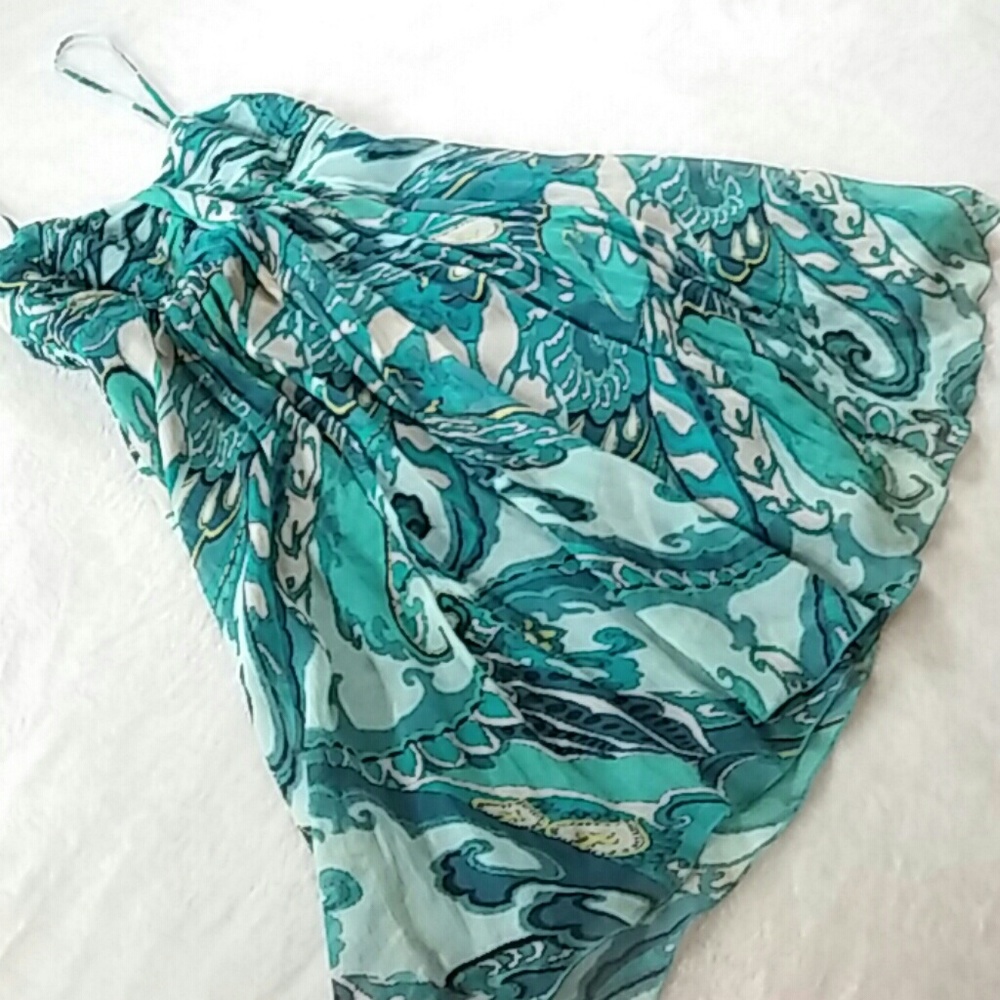Express Blue/Green Print Silk Dress